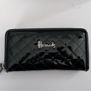 Harrods London Black Patent Leather Quilted Wallet